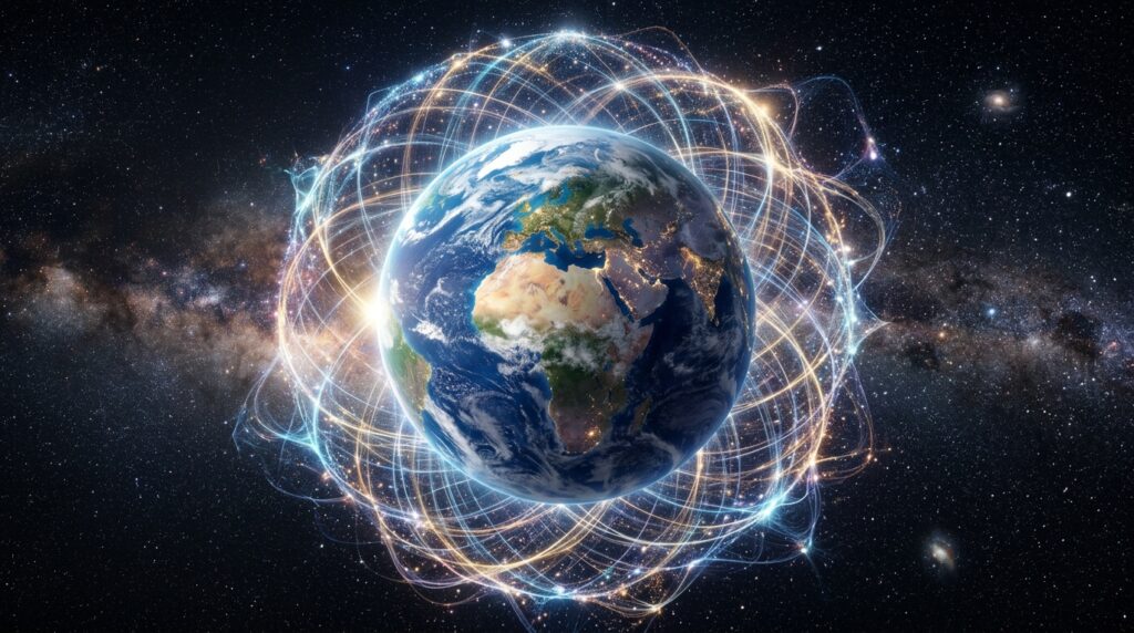 earth surrounded by glowing web 202606260017